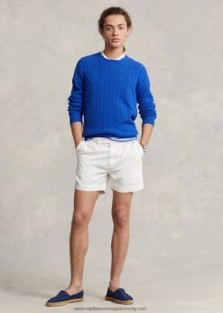 5 hüvelykes, klasszikus szabású, redőzött twill rövid 2680488456 férfiak Ralph Lauren fedélzetmosó fehér