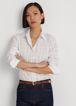 ablaküveges pamut szélesvászon ing 2680489467 nők Ralph Lauren fehér kék