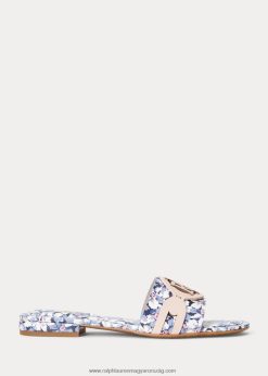 alegra virágos bőr csúsztatható szandál 2680484995 nők Ralph Lauren kék/krém/rózsaszín
