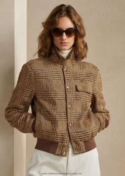 araminta díszítésű glen kockás kabát 2680483565 nők Ralph Lauren teve/barna