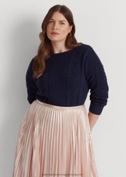 arán kötött pamut csónaknyakú pulóver 2680484590 nők Ralph Lauren kifinomult haditengerészet