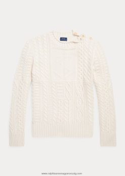 arán kötött pamut nyakú pulóver 2680486681 gyerekek Ralph Lauren birtok krém