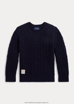 arán kötött pamutkeverék pulóver 2680489919 gyerekek Ralph Lauren rl haditengerészet