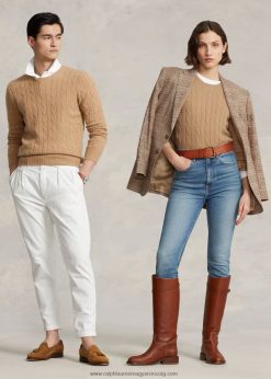 az ikonikus kábelkötésű kasmír pulóver 2680483400 egynemű Ralph Lauren új teve melanzs