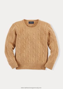 az ikonikus kábelkötésű kasmír pulóver 2680485730 gyerekek Ralph Lauren új teve melanzs