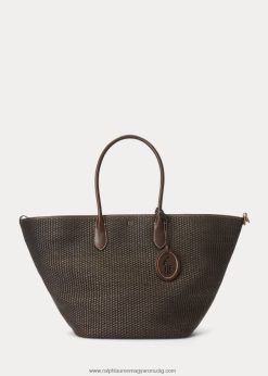 bőrborítású szalma nagy csengőtáska 2680485223 nők Ralph Lauren csokoládé