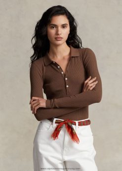 bordás hosszú ujjú pólóing 2680483095 nők Ralph Lauren csokoládébarna