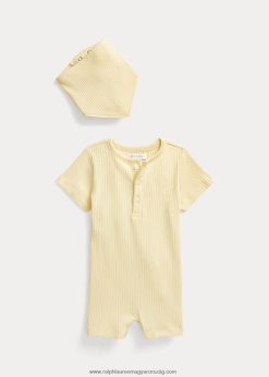 bordázott pamut rövidnadrág és előke szett 2680487833 baba Ralph Lauren t-madár sárga