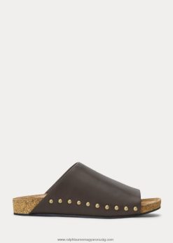 borjúbőr szegecses csúsztatható szandál 2680484971 nők Ralph Lauren dohány