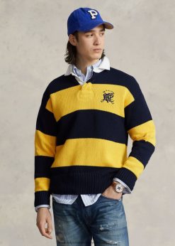címeres csíkos pamut rögbi pulóver 2680488483 férfiak Ralph Lauren haditengerészet multi