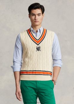 címeres pamut krikettmellény 268048897 férfiak Ralph Lauren krém multi