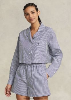 crop top & boxer poplin pizsama szett 2680483009 nők Ralph Lauren sötétkék csík