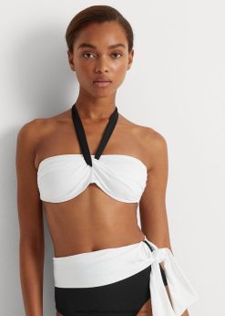 csavart elejű bandeau felső 2680484201 nők Ralph Lauren fekete-fehér