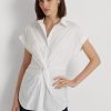 csavart elől pamut rövid ujjú ing 2680484456 nők Ralph Lauren fehér
