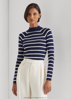 csíkos álnyakú pulóver 2680484386 nők Ralph Lauren finomított sötétkék/krém