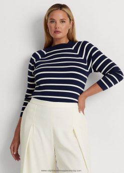 csíkos álnyakú pulóver 2680484669 nők Ralph Lauren finomított sötétkék/krém