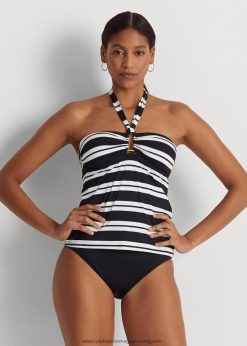 csíkos bandeau tankini 2680484189 nők Ralph Lauren fekete-fehér