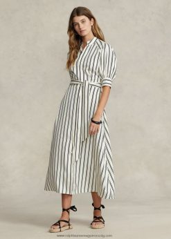 csíkos eperfa selyemruha 2680482973 nők Ralph Lauren krém/fekete csík