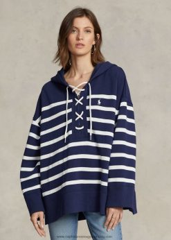 csíkos fűzős polár pulóver 2680483044 nők Ralph Lauren newport sötétkék/fehér