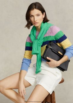 csíkos, kábelkötésű, bő nyakú pulóver 2680489184 nők Ralph Lauren több csíkos