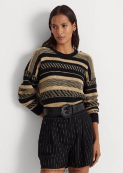csíkos lenkeverék pulóver 2680489515 nők Ralph Lauren fekete/barna