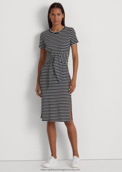 csíkos megkötős jersey pólóruha 2680484319 nők Ralph Lauren fekete-fehér