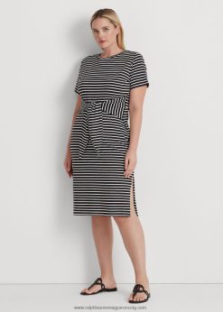 csíkos megkötős jersey pólóruha 2680484534 nők Ralph Lauren fekete-fehér