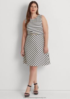 csíkos öves ponte ruha 2680484605 nők Ralph Lauren mascarpone krém/tengerszín