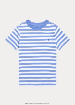 csíkos pamut dzsörzé póló 2680486456 gyerekek Ralph Lauren kikötő sziget kék/fehér