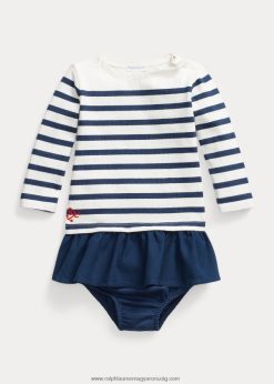 csíkos pamut dzsörzé ruha & bloomer 2680488235 baba Ralph Lauren deckwash fehér multi