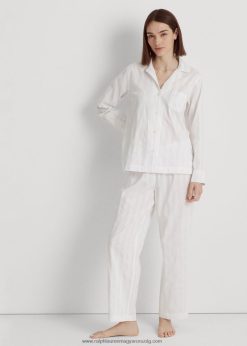 csíkos pamut jacquard alvó szett 2680484139 nők Ralph Lauren fehér