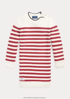 csíkos pamut pulóver ruha 2680487459 gyerekek Ralph Lauren tejszín/chili paprika