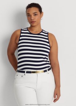 csíkos pamutkeverék ujjatlan pulóver 2680484785 nők Ralph Lauren rafinált sötétkék/fehér