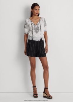 csíkos redős vászon rövid 2680484362 nők Ralph Lauren fekete/krém