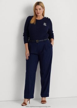 csíkos twill egyenes nadrág 2680484801 nők Ralph Lauren rafinált sötétkék/fehér