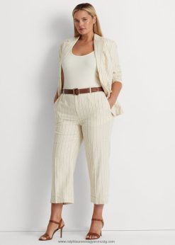 csíkos twill széles szárú levágott nadrág 2680484416 nők Ralph Lauren krém/finomított sötétkék