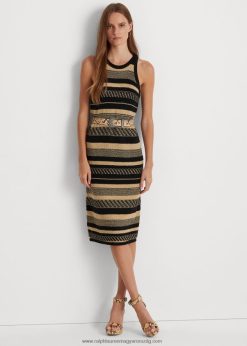 csíkos ujjatlan pulóverruha 2680489516 nők Ralph Lauren fekete/barna