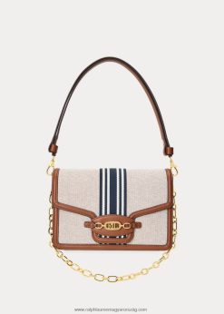 csíkos vászon közepes sydnee táska 2680485387 nők Ralph Lauren barna/tengerszín