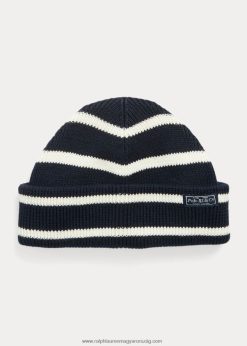 csíkos vászon-pamut sapka 2680482456 férfiak Ralph Lauren sötétkék/krém