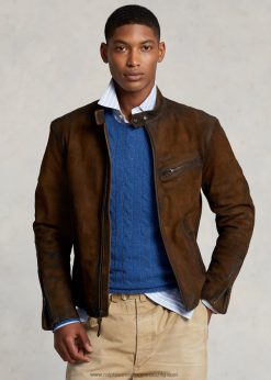 durva velúr cafe versenyző kabát 2680481127 férfiak Ralph Lauren Smith Brown