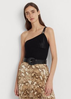 egy vállú pamutkeverék felső 2680489509 nők Ralph Lauren fekete
