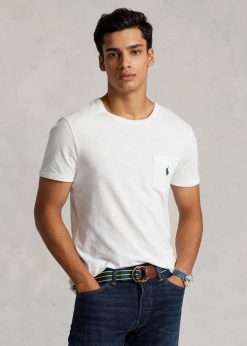 egyedi karcsúsított jersey zsebes póló 268048314 férfiak Ralph Lauren fehér