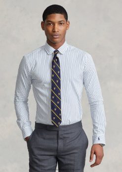 egyedi szabású csíkos poplin ing 268048828 férfiak Ralph Lauren fehér/égkék