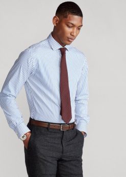 egyedi szabású csíkos poplin ing 268048876 férfiak Ralph Lauren igazi kék/fehér