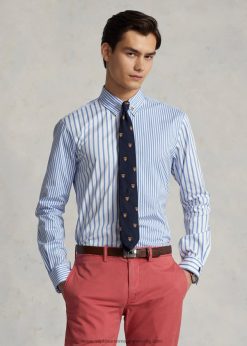 egyedi szabású csíkos poplin vidám ing 2680481098 férfiak Ralph Lauren kék vidám póló