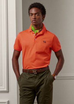 egyedi vékony szabású piké póló 2680488404 férfiak Ralph Lauren narancssárga mák