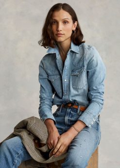 egyenes fazonú farmer nyugati ing 2680483277 nők Ralph Lauren világos indigó