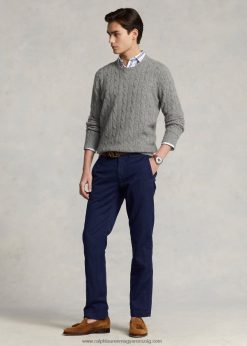 egyenes szabású vászon-pamut nadrág 268048480 férfiak Ralph Lauren newporti haditengerészet