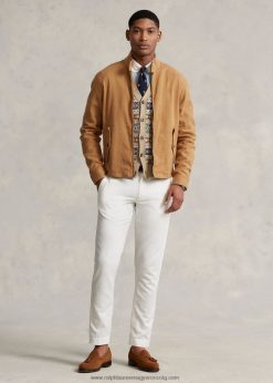 egyenes szabású vászon-pamut nadrág 268048482 férfiak Ralph Lauren fedélzetmosó fehér