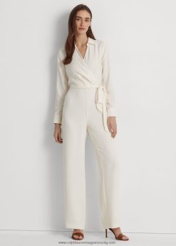 elöl nyakkendős georgette széles szárú jumpsuit 2680484108 nők Ralph Lauren mascarpone krém